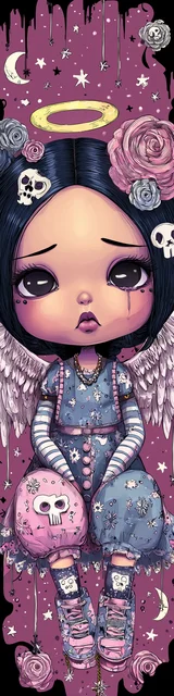 Free kawaii angel bookmark featuring very sad black hair kawaii angel